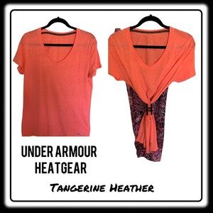 Under Armour HearGear Tangerine Heather workout shirt. size Large.